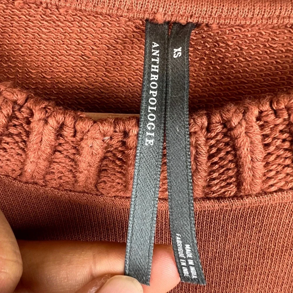 Anthropologie Womens XS Terracotta Orange Puff Sleeve Cropped Sweatshirt Cotton